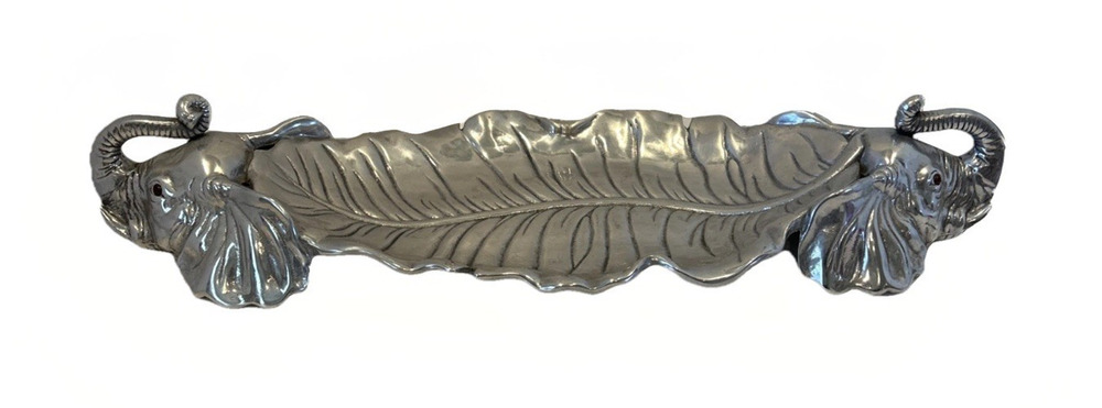 Arthur Court Aluminum Platter with Elephant Handles Oval Centerpiece Tray 19x7